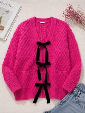 First Love Tie Closure Open Knit Cardigan